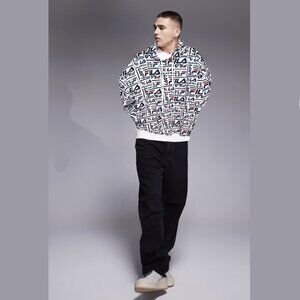 FILA Vintage All-over Logo Print Hoodie White 6XL